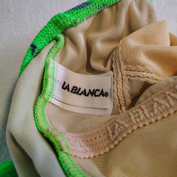 Vtg 90s LeBlanca 14 Green Neon Daisy One Piece Swimsuit High Cut Vintage Retro - Picture 5 of 9